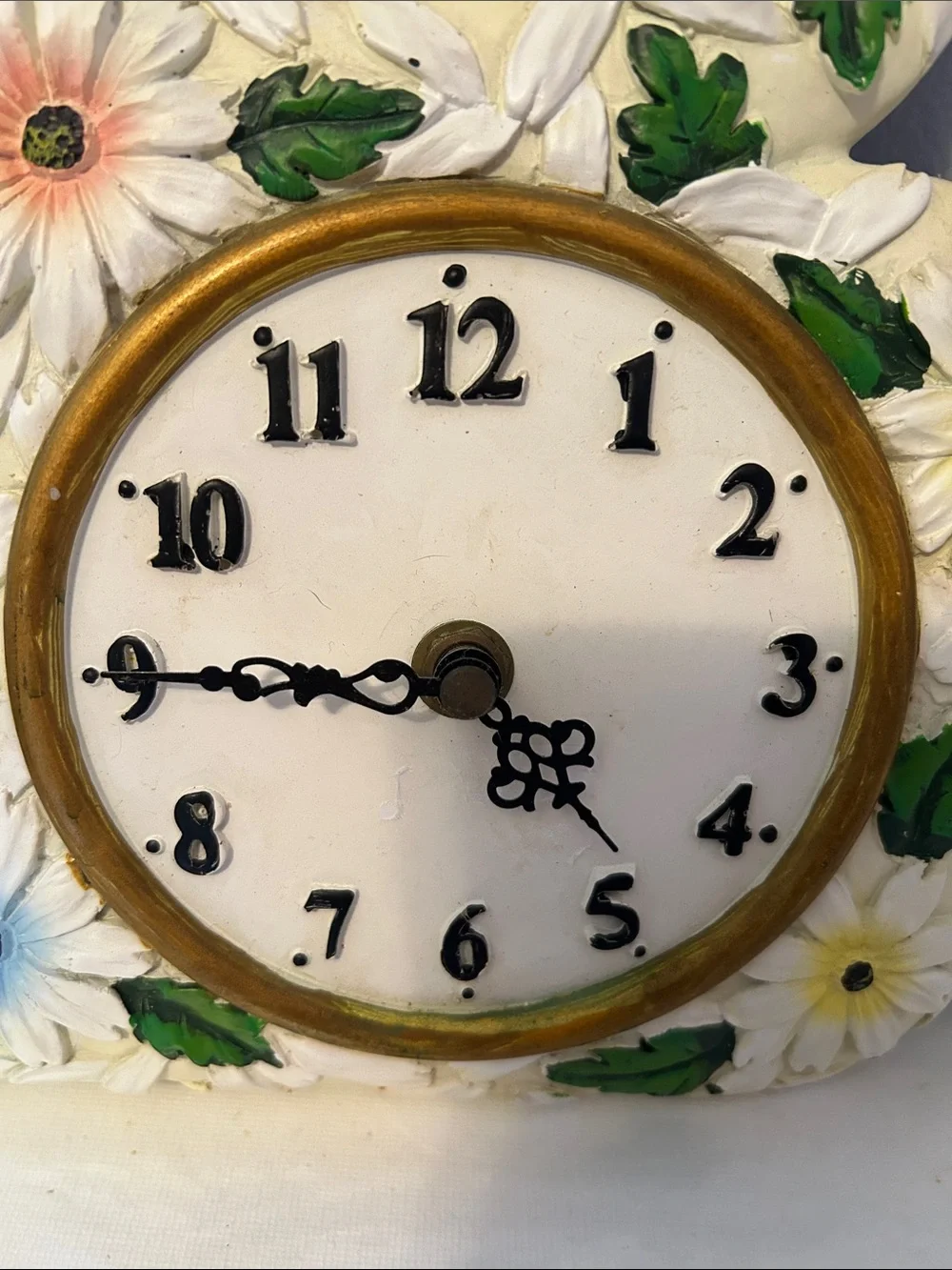 Vintage Cream Floral 'Bath' Wall Clock with pastel and White Daisies